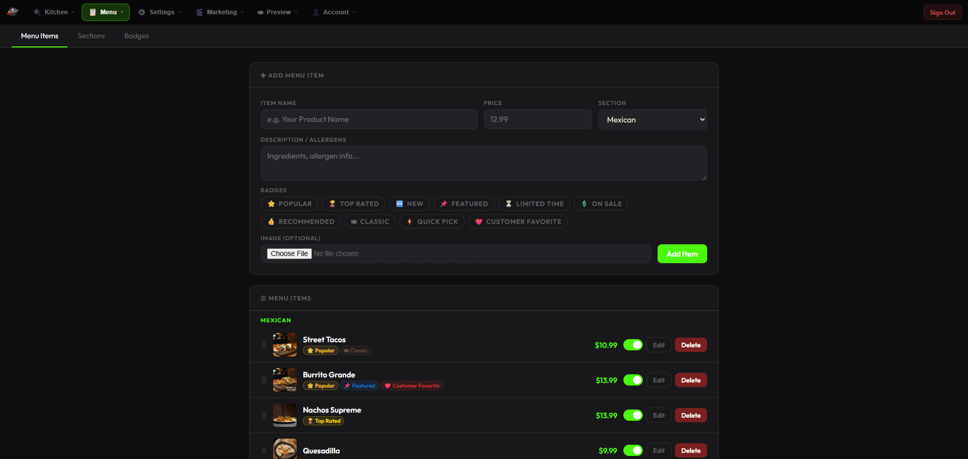 MenuSpace Menu Editor