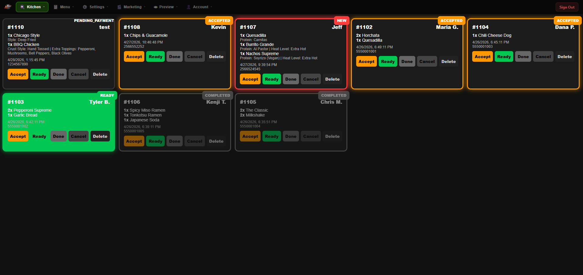 MenuSpace Live Orders